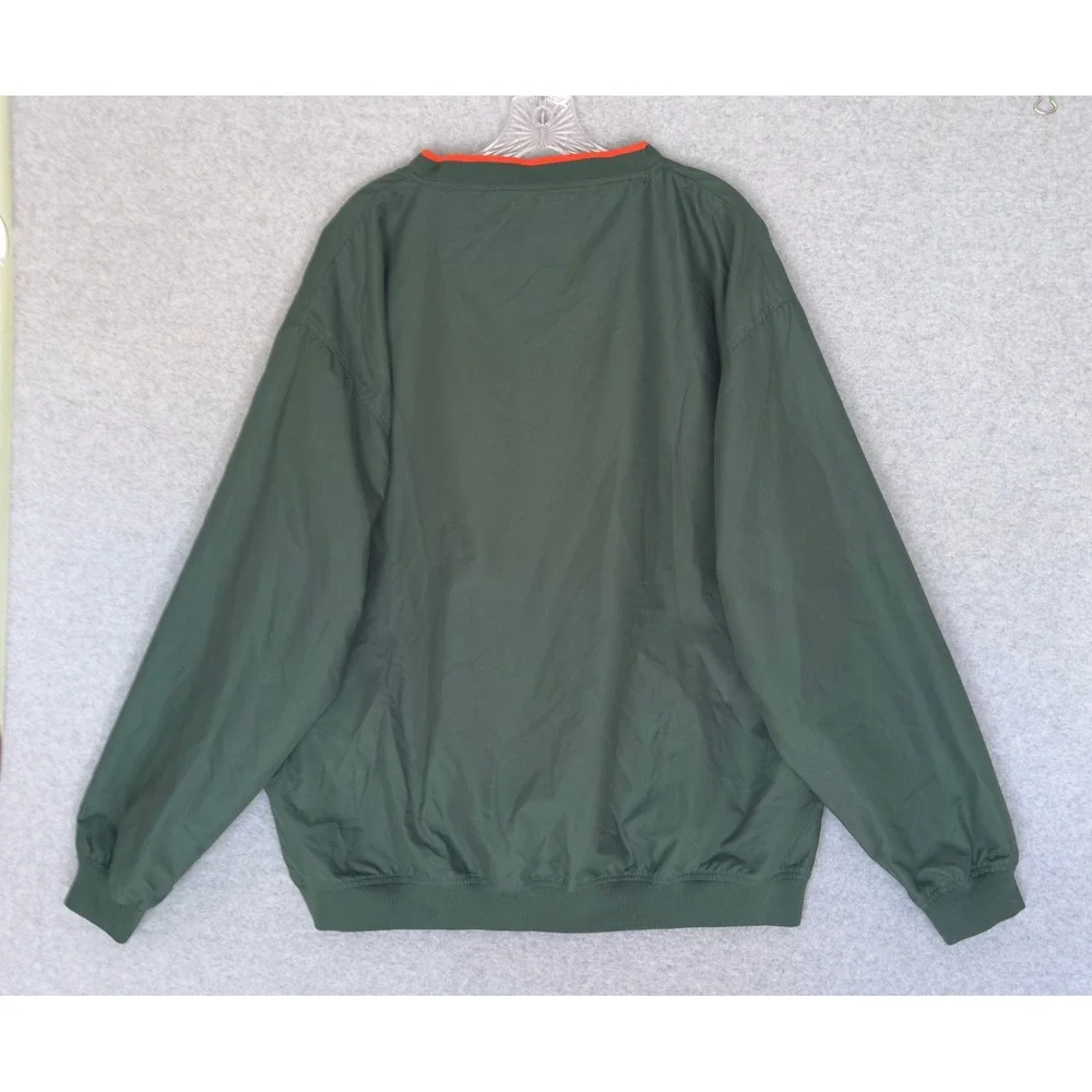 NCAA Miami Hurricanes Windbreaker Mens Large Green V-Neck Pullover Embroidered